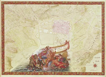 Ms. 986, Vol.3 fol.63 Plan og kort over Toulon, fra "Atlas Louis XIV", 1683-88